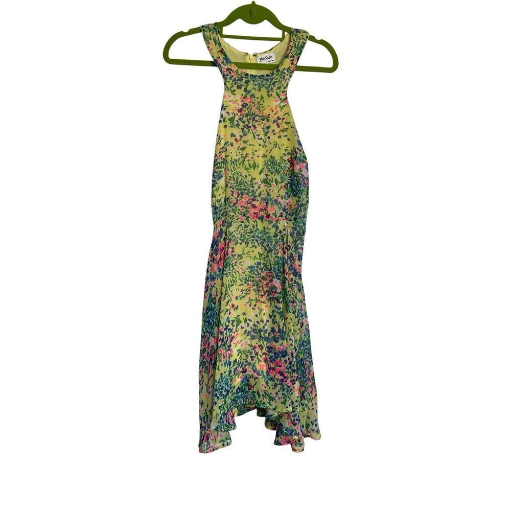 Love Sadie Dress Womens Size Small Yellow Green‎ Floral Sleeveless Racerback
